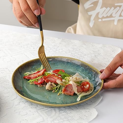Set of 4 Appetizer and Sauce Plates for 4, Cake Dinnerware Set, Dinner Service, Modern Green Design
