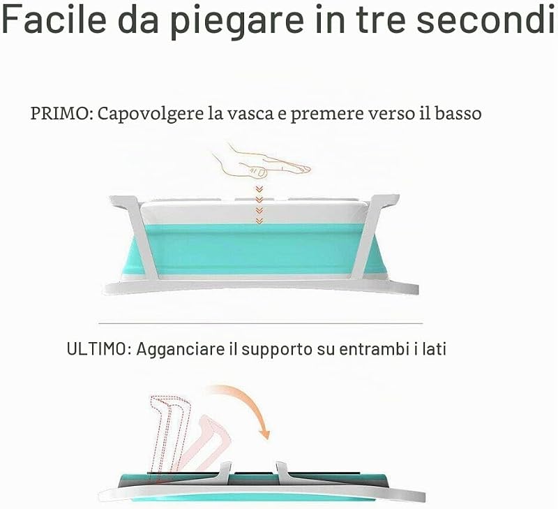 Vaschetta Bagnetto Neonato Pieghevole Senza BPA, Con Supporto, Vasca da Bagno Portatile per Bambini 0-3 Anni, Spaziosa per Bagnetto e Doccia