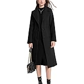 Nomwioke Women's Winter Casual Wool Blend Coat Notch Lapel Single Breasted Loose Mid Long Pea Coats Trench Jacket