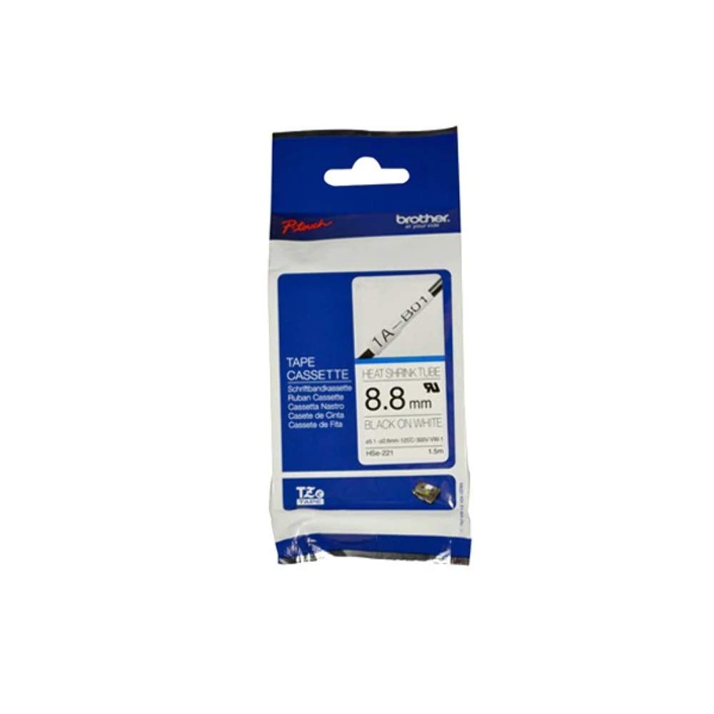 Brother HSe-221 Labelling Tape Cassette, Black on White, 8.8 mm (W) x 1.5M (L), Heat Shrink Tube, Brother Genuine Supplies
