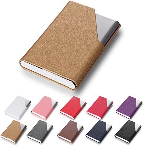 Efaithtek Professional Business Card Holder Business Name Card Holder PU Leather Stainless Steel Multi Card Case - Keep Your Business Cards Clean(Gold)