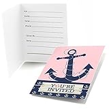 Ahoy - Nautical Girl - Fill In Baby Shower or Birthday Party Invitations (8 count)