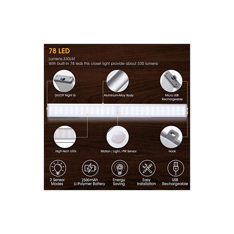 Schrankleuchten mit Bewegungsmelder 78 LED USB Wiederaufladbar