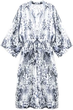 Printed transparent pajamas beach skirt chiffon sunscreen clothes gown robe summer women ( Color : Blue , Size : S )
