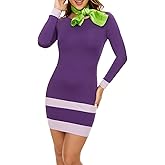 Ovokcina Halloween Costume Dresses Long Sleeve Bodycon Purple Daphne Mini Dress with Scarf L