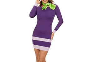 Ovokcina Halloween Costume Dresses Long Sleeve Bodycon Purple Daphne Mini Dress with Scarf L