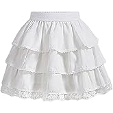 BEAUDRM Women's Contrast Lace High Waisted Layered Skirt Flowy Casual Mini Skirt