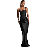 Jgogm Women's Satin Prom Dresses 2026 Corset Mermaid Spaghetti Straps Ball Gown Maxi Formal Evening Dresses
