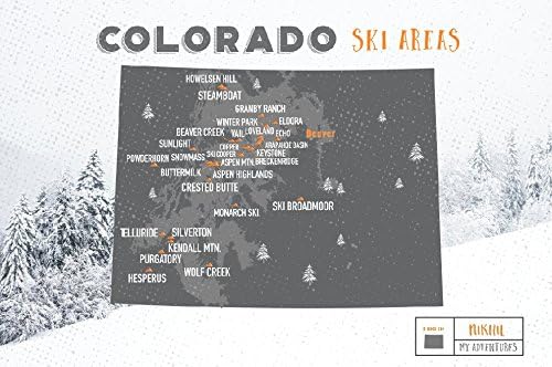 Ski Resorts of Colorado, 18x24 Inches, Print, Personalized, CO State Print