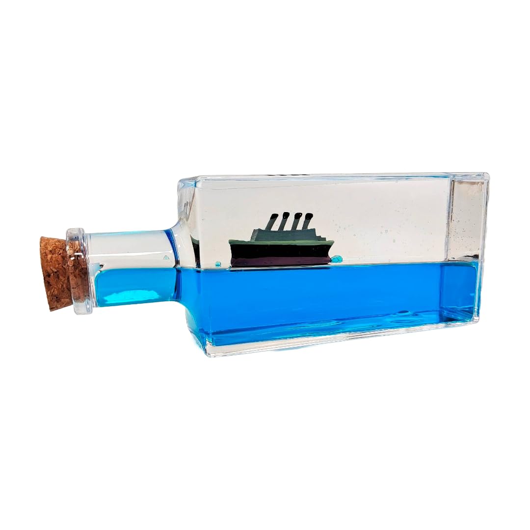 Pandiui23 Fluid Cruise Boat, Floating Bottle Drifting Liquid, Unsinkable Boat in a Box Decoration, Desktop Paperweight Bottle (Titanic)