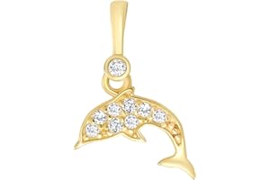 Animal by Jewelry America Solid 14K Yellow Gold Dainty Dolphin Charm Sea Life Pendant with Cubic Zirconia