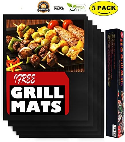 Grill Mat BBQ Accessories -Set of 5 Premium Non Stick BBQ Grill Mats - FDA-Approved, PFOA Free, Reusable and Easy to Clean - Extended Warranty (16 x 13 Inch)