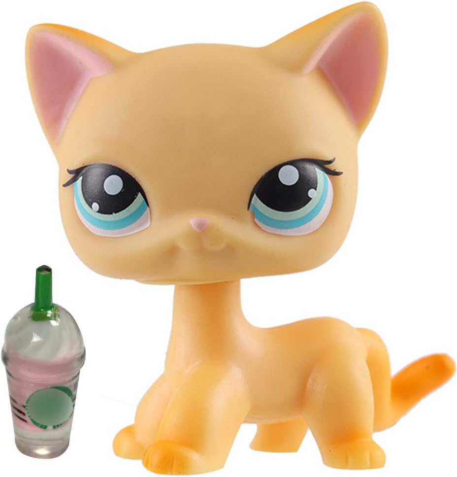 Emilys Doll lps Short Hair Cat Yellow Blue Eyes #339 with lps Accessories Coffee Drinks Kids Gift