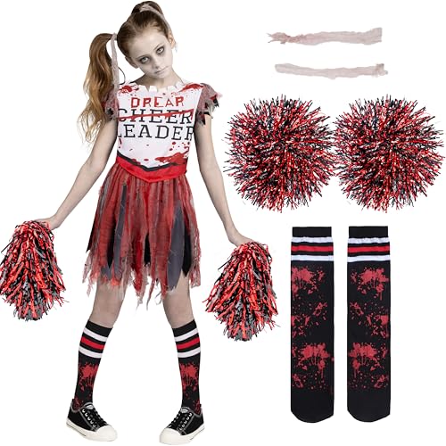 Spooktacular Creations Zombie-Halloween-Cheerleader-Kostüm, totes Cheerleader-Kostüm für Mädchen, Cheerleader-Outfit für Halloween-Party-Rollenspiele-M