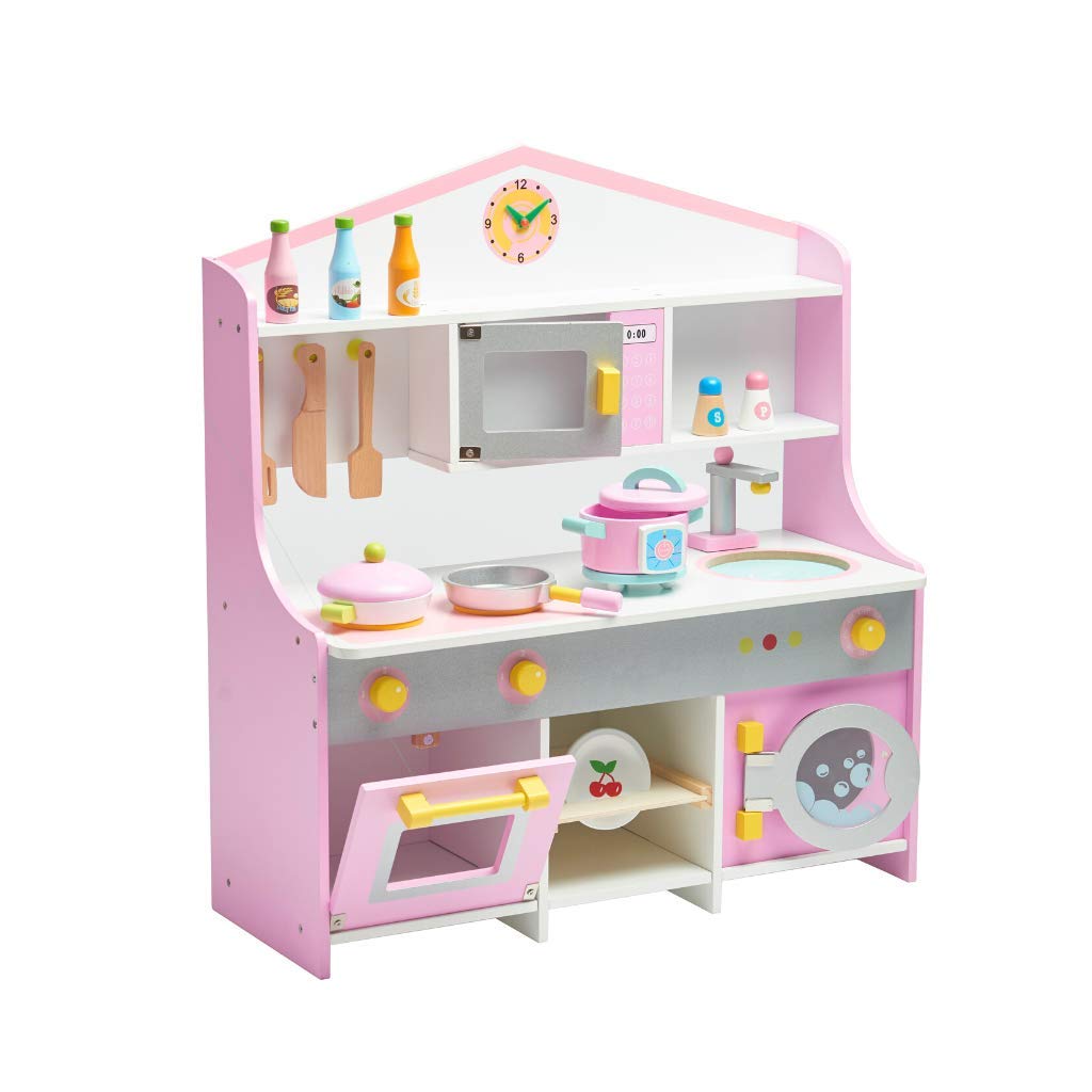 pink wooden kitchen set
