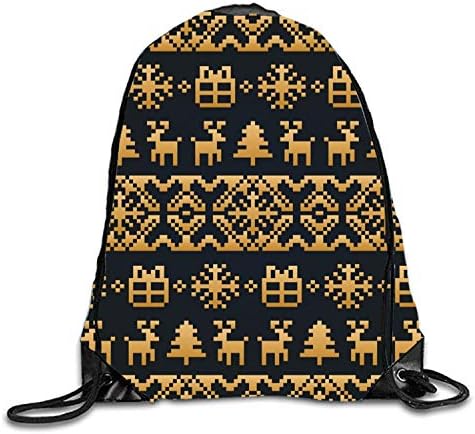 uykjuykj Gold Glittering Sackpack Drawstring Backpack Waterproof Gymsack Daypack For Men Women Mosaic Deer8 Lightweight Unique 17x14 IN