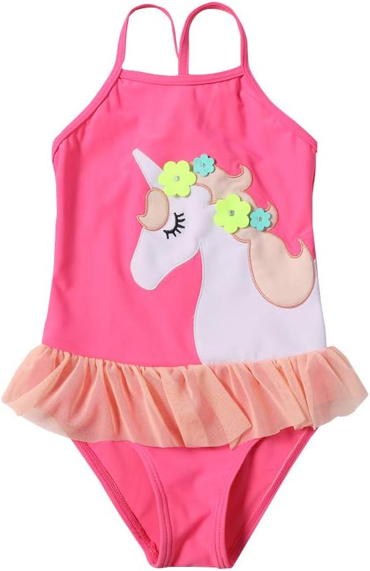 Baby Girls' One Piece Cartoon Swimsuit Animal Print Bathing Suit Ruffles Swimwear Cute Baby Bikini Beachwear
