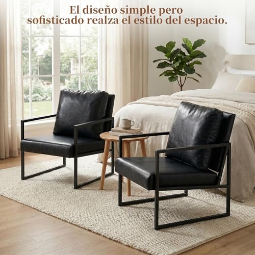 Simple Wisdom Sillon Individual,Sillones Para Sala,Sillones Individuales Viene Con Cojines y Almohadas,Marco de Metal,Fácil montaje,60*58*79 CM,Adecuado Para Sala Estar,Dormitorio,Oficina(Negro-1)