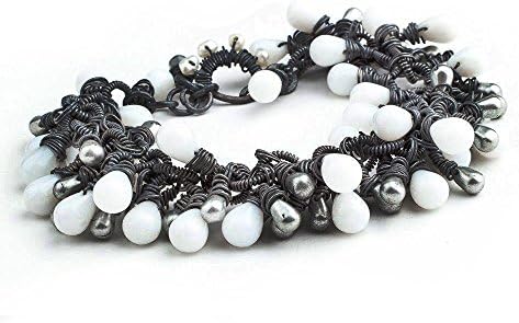 White and Silver Czech Glass and Wire Wrapped Cluster Bracelet