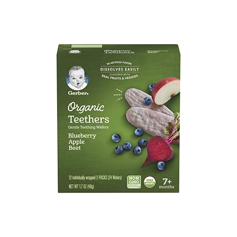 Gerber Snacks for Baby Teethers, Organic Gentle Teething Wafers, Blueberry Apple Beet, 1.7 Ounce, 12 Count Box