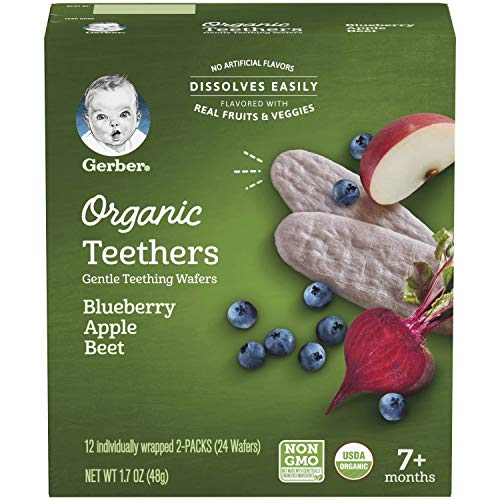 Gerber Snacks for Baby Teethers, Organic Gentle Teething Wafers, Blueberry Apple Beet, 1.7 Ounce, 12 Count Box