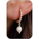 BSGRL Pearl Earrings-14K Gold Plated Dainty Pearl Huggie Small Hoop Drop Dangle Earrings for Women Bridal Bridesmaids Elegant Wedding Jewelry