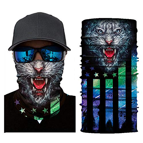 Patriotic Face Sun Mask, Vintage Animal Skull Flag Print Neck Gaiter Headwear, Magic Scarf, Balaclava, Bandana Headband(A2)