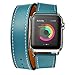 valkit Compatible with Apple Watch Band 38mm 40mm 42mm 44mm, Double Tour Replacement Genuine Leather Strap Women Men Wristband for Apple Watch Series SE/6/5/4/3/2/1,Blue