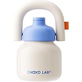 CHAKO LAB Water Bottle with Straw and Carry Handle | Wide Mouth vacuum insulated stainless steel Bottles | Reusable, leak-proof and BPA-free | 33oz(White&Blue)