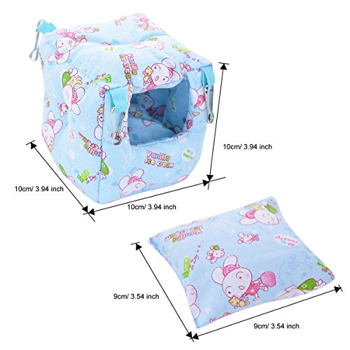 Hamster Bed Small Animal Cage Supplies Hammock House Hideout Pet Tent (Blue, Square Nest)