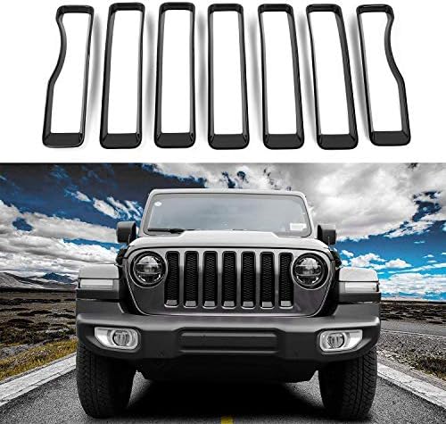 LAUTO 7Pcs ABS Front Mesh Grille Grill Inserts Kit for Jeep Wrangler JL 2018+,Black