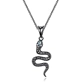 S.L JEWELERY S Cool Black Snake Necklace Dainty Pendant,Snake Jewelry with Cubic Zirconia,Layered Snake Choker,Punk Animal Necklace for Women Blue Snake Head Zircon from Lake Water