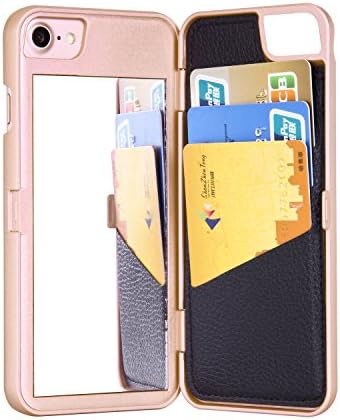 iPhone 6s Plus Mirror Case- SUNYI Hidden Cosmetic Make-up Mirror Wallet Cover Card Slots with Stand Feature PU Leather 3D PC Phone Back Cover Case for iPhone 6s Plus (Rose Gold)