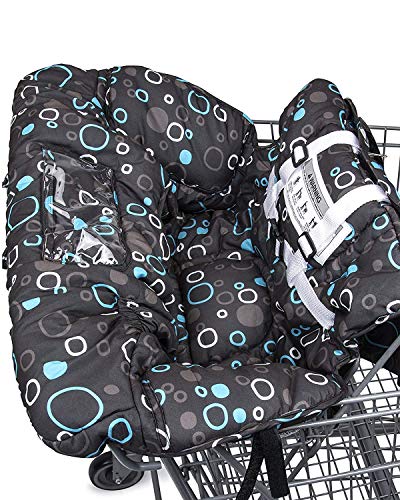 2-in-1 Shopping Cart and High Chair Cover for Baby~Padded~Fold'n Roll Style~Portable with Free Carry Bag (Black Circle)
