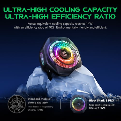 Black Shark Magnetic Phone Cooler 5 Pro - 18 Addressable RGB LEDs, Detachable Grip, APP-Controlled Thermostatic Cooling Fan for iPhone MagSafe/Android/iPad -Gaming/Streaming/Photography