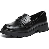 Vera Creation Women's Chunky Platform Loafers with Buckle Patent Leather Black Penny Loafers Fashion Office Work Business School Dressy Casual Shoes Comfortable Slip-on