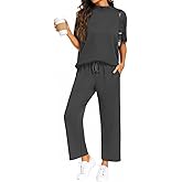 PrinStory Womens 2 Piece Lounge Sets Casual Outfits Pullover Top and Wide Leg Pants Matching Pjs Soft Pajamas Loungewear