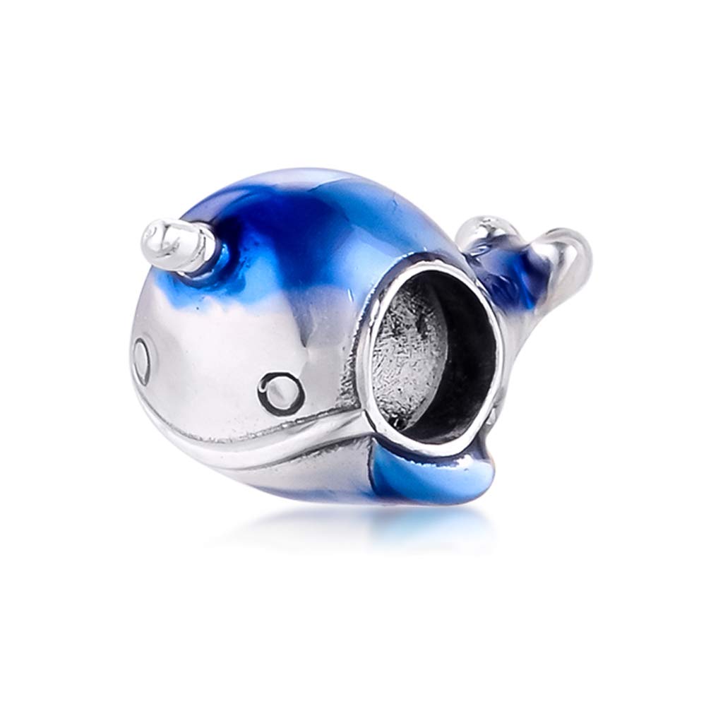 PANDOCCI 2020 Summer Blue Shimmering Narwhal Bead 925 Silver DIY Fits for Original Pandora Bracelets Charm Fashion Jewelry