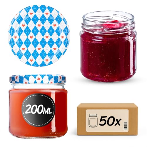 KADAX 50er Set Einmachgläser 200ml TO66, Marmeladengläser Vorratsgläser Mason Jar mit Schraubdeckel, Luftdicht & Spülmaschinenfest, Honig- & Dessertgl