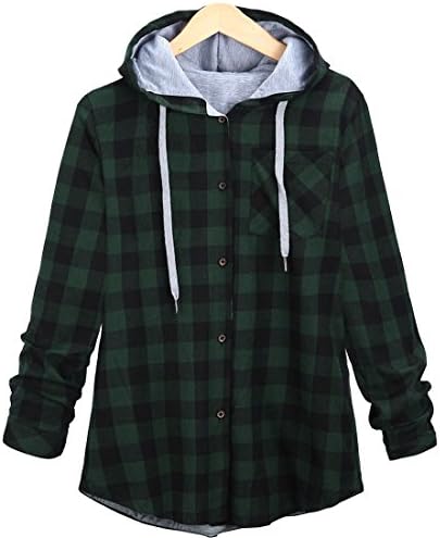 CANSOS Women's Slim Long Section Plaid Hooded Boyfriend Coat Jacket (US,XL/Asia,2XL) Green