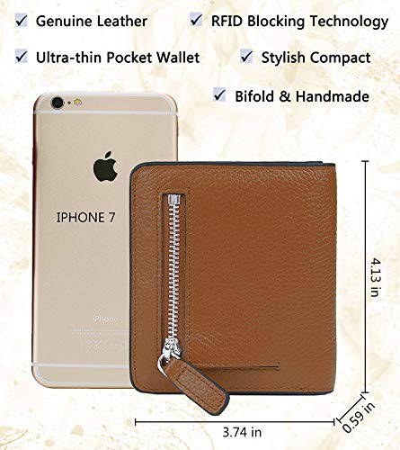AINIMOER Small Leather Wallet for Women, Ladies Credit Card Holder RFID Blocking Women's Mini Bifold Pocket Purse, Sorrel