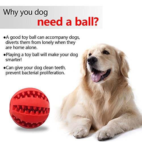 Pet Toy Ball for Dogs, Bite Resistant Soft Rubber Bouncy Ball Treat Ball Dog Toys, Tooth Cleaning Dog Chew Toy (Red) - Thumbnail 3