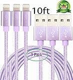 M.owstoni FDSAG  3pcs 10ft Lightning Cable Nylon Braided Charging Cable Extra Long USB Cord for iphone 7,7 plus iphone 6s,6s plus,6plus,6,5s 5c 5,iPad Mini, Air,iPad5,iPod 7on iOS9.(Purple)