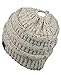 C.C BeanieTail Soft Stretch Cable Knit Messy High Bun Ponytail Beanie Hat, Confetti Oatmeal