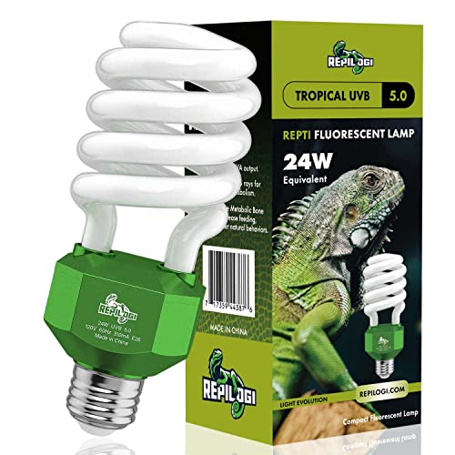 REPILOGI UVA UVB Reptile Light 5.0 24 Watt Heat Lamp for Tropical/Sub