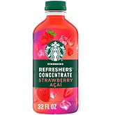 Starbucks Strawberry Acai Refreshers Concentrate, 32 fl oz Bottle | refreshing drink; caffeinated concentrate; cold drink; multi-serve bottle