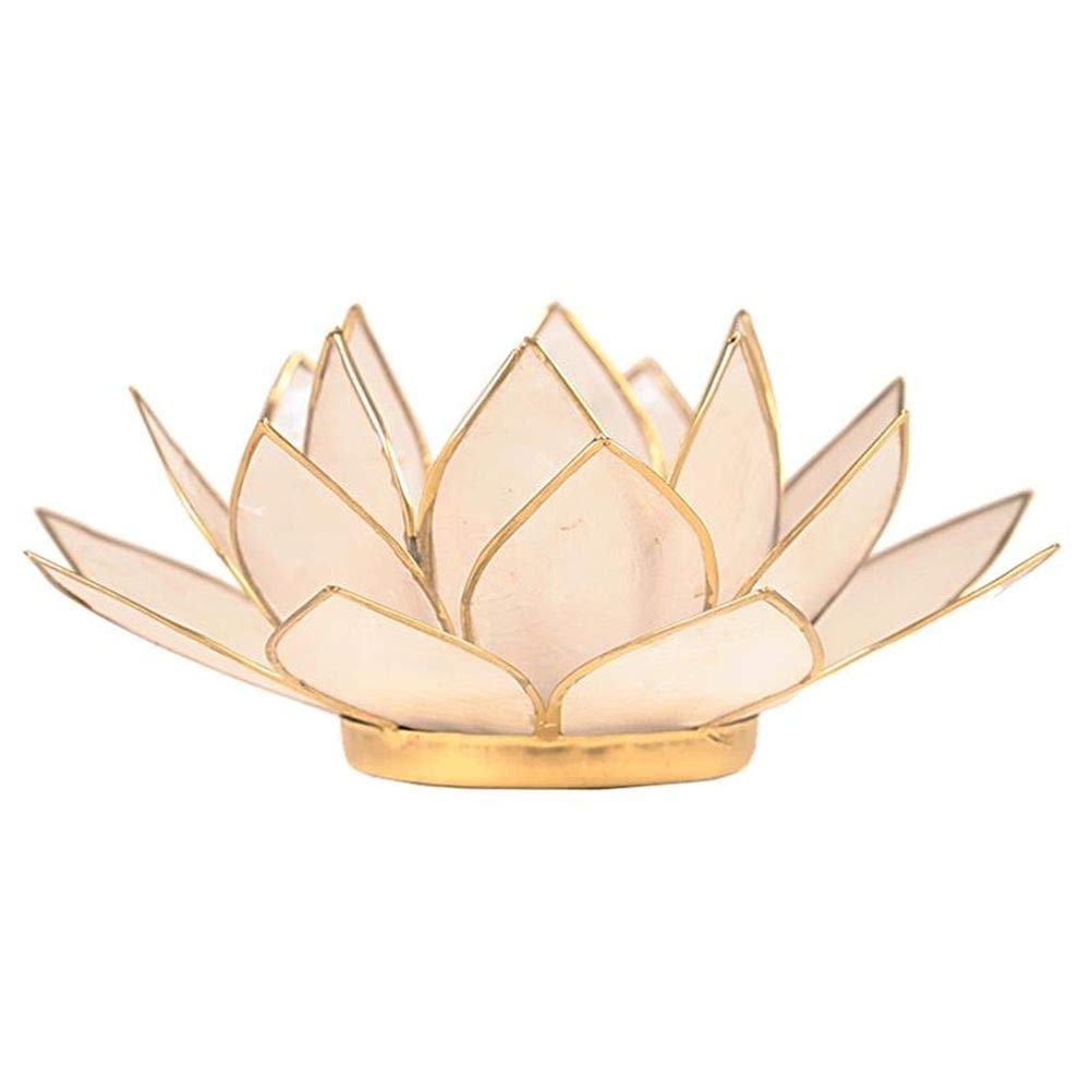 Lotus T Light Candle Holder - Light Natural Colour with Gold Coloured Trim; 13.5cm Diameter(Candle not included)