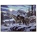 BANBERRY DESIGNS Wolves LED Lighted Sun Canvas Print Home Decor - Wolves Crossing a Frozen Snowy Winter Forest with Majestic Mountain Landscape - 16x12 Inch