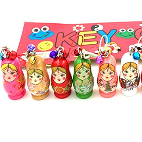 Hotusi Set of 12 Fashion Jewelry Drip Charm Key Chains Wooden Nesting Dolls with Key Rings Keychains Decorative Gifts