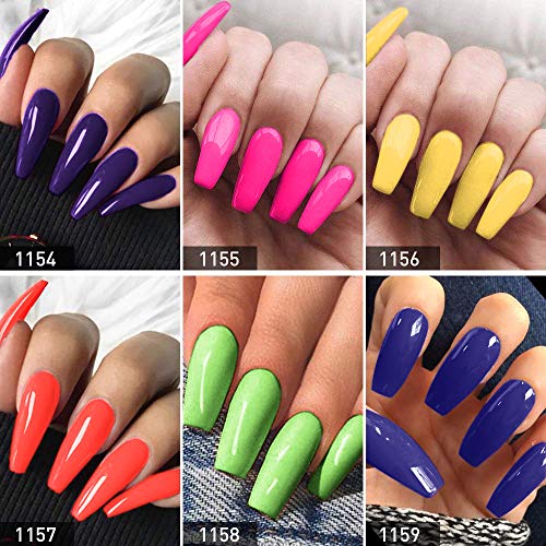 Gel Nail Polish Set - Bright Neon Nail Polish Yellow Red Blue Purple Orange Hot Pink Green Rainbow Nail Polish Soak Off LED Varnish Nail Art Manicure Salon Collection for Beginner 0.33 OZ 6Pcs